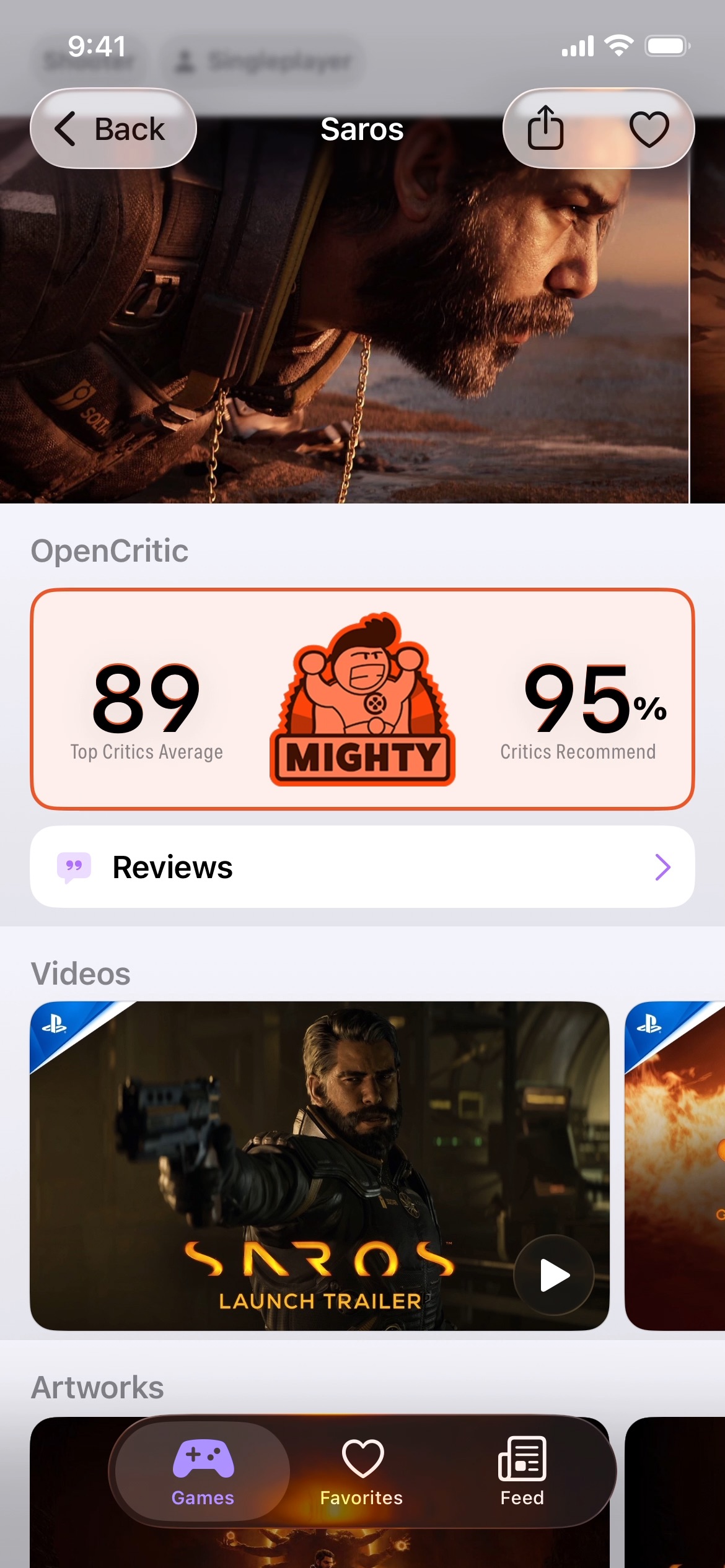 GamingBuddy game detail view with ratings and release information