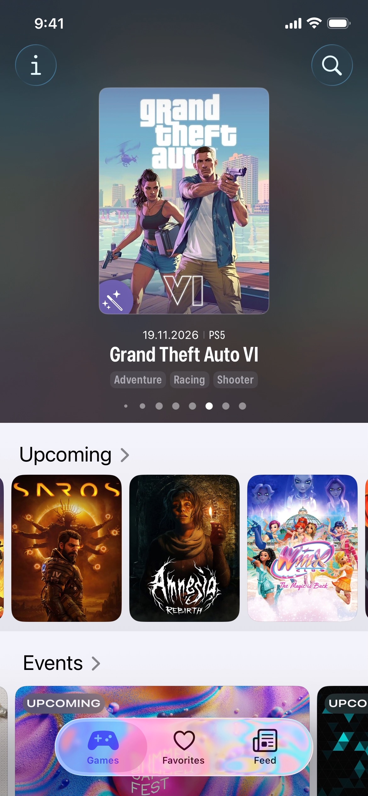 GamingBuddy game discovery screen with curated recommendations