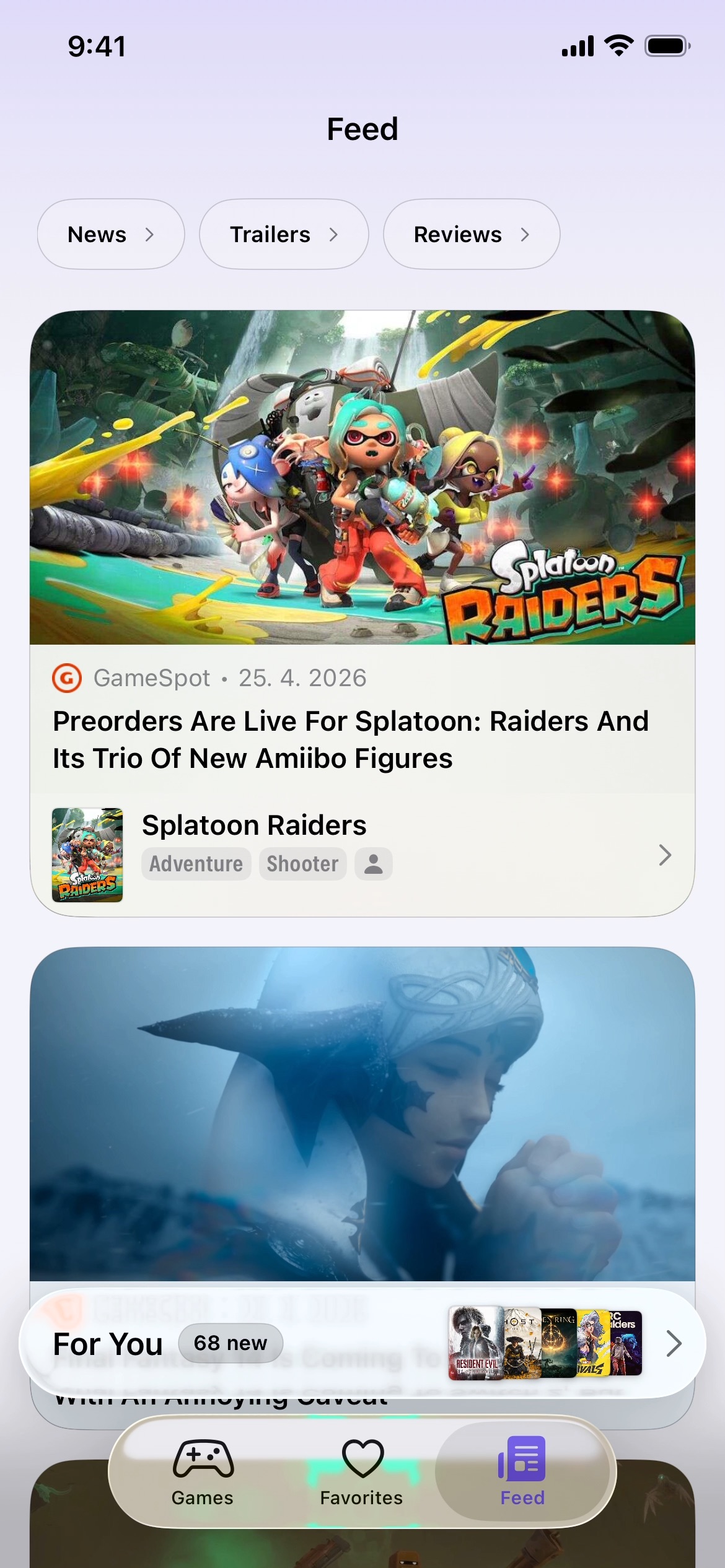 GamingBuddy feed screen showing latest gaming updates